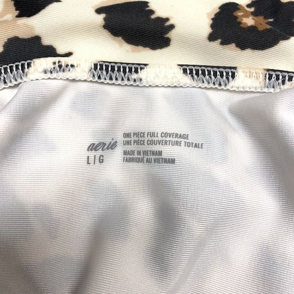 Aerie Leopard Deep Plunge One Piece Swimsuit Size Large Tie Front Full Coverage - Picture 9 of 10